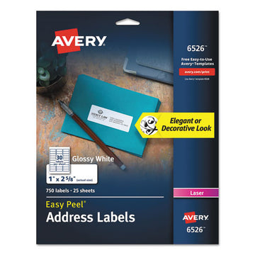 Avery® Glossy White Easy Peel Mailing Labels W- Sure Feed Technology, Laser Printers, 1 X 2.63, White, 30-sheet, 25 Sheets-pack freeshipping - TVN Wholesale